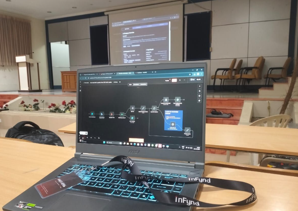 AIM'25 Hackathon n8n automation workflow on laptop